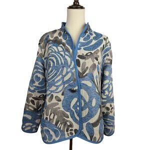Trimdin Reversible Floral Jacket Large Blue Ivory Artisan Jacquard Amalfi Coast